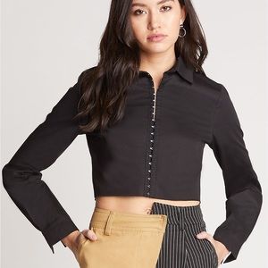 Choosy Luca Top, Black Button Down Crop Shirt
